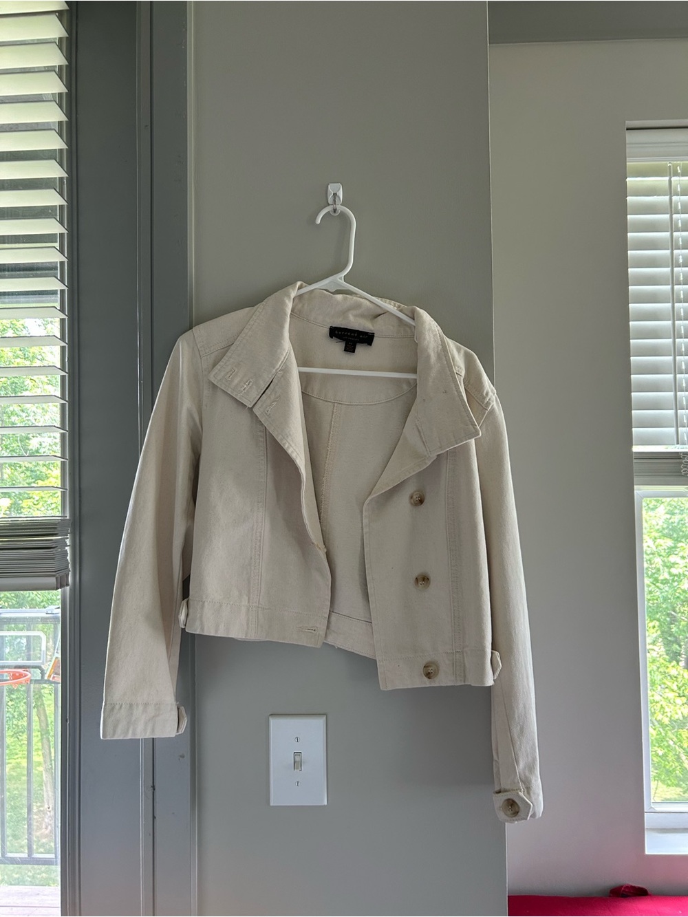 Current Air Cream Cropped Button-Front Jean Jacket
